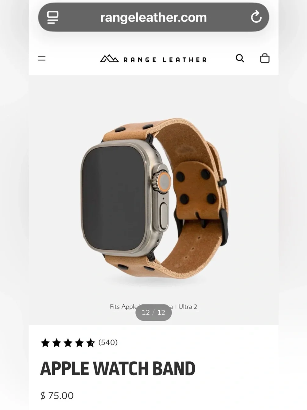 Range Leather Co. Apple Watch Band Full Grain Leather in Natural NIB Sz 38/40mm